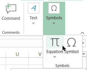 Click on the Equation button in the Symbols group