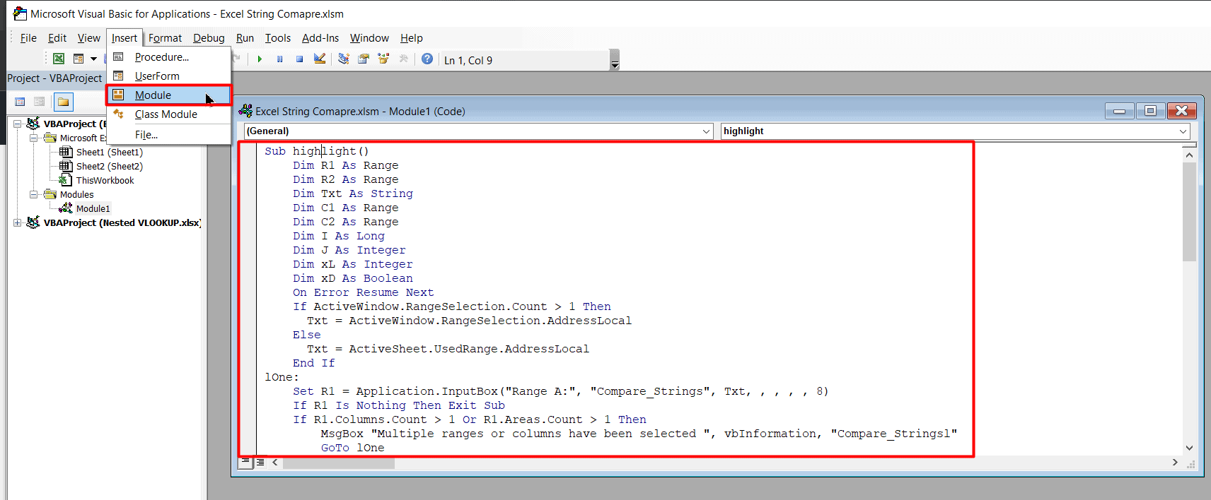 Excel String Compare